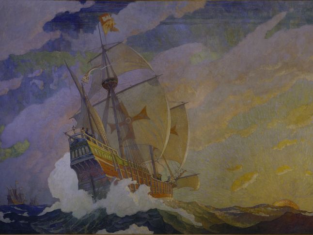 646x485 Columbus Sets Sail - Pinta Painting