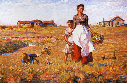 508x333 Harvey Dunn Painting Of A Pioneer Woman And Her Children - Pioneer Woman Painting