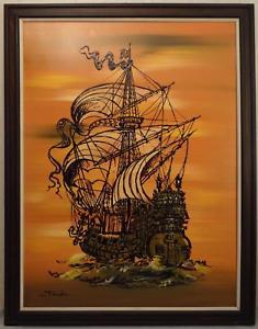 235x300 Large Van Gaard Studios Drip Art Painting Signed Tamir Pirate Ship - Pirate Painting