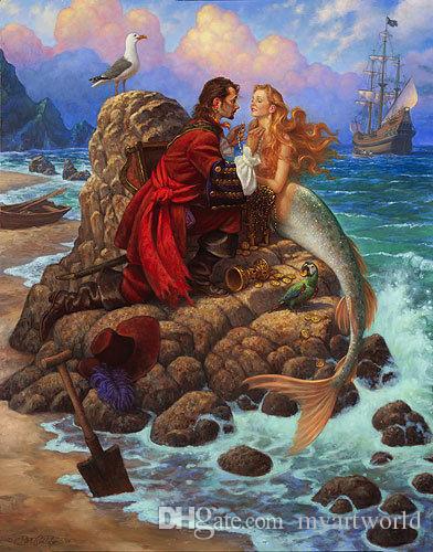 392x500 2018 Scott Gustafson The Pirate Amp The Mermaid,genuine Handpainted - Pirate Painting
