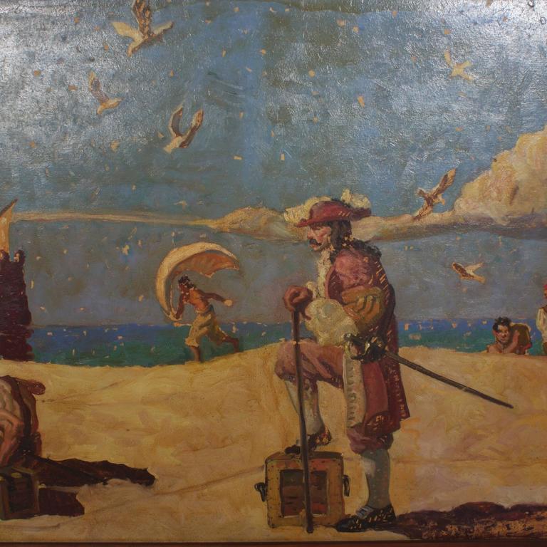 768x768 Huge Oil On Canvas Pirate Mural Painting - Pirate Painting