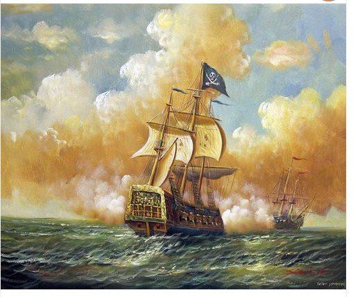 509x429 Pirate Ship Paintings Pirate Ship Sea Battle Ocean Seascape - Pirate Ship Battle Painting
