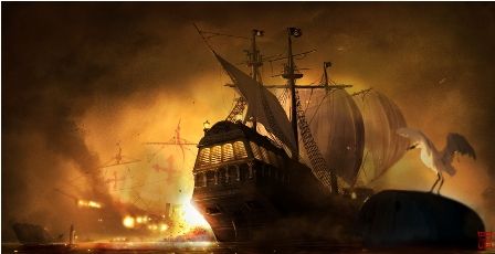 448x230 Pirate Ship Battle Legends Of The Sea Pirate Ships - Pirate Ship Battle Painting