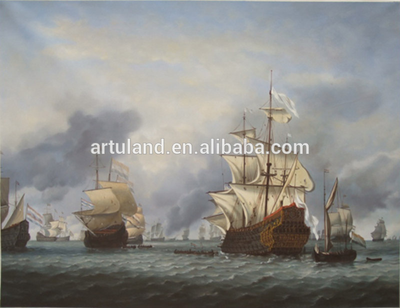 800x615 Traditional Pirate Ship Sea Battle Ocean Seascape Oil Painting - Pirate Ship Battle Painting