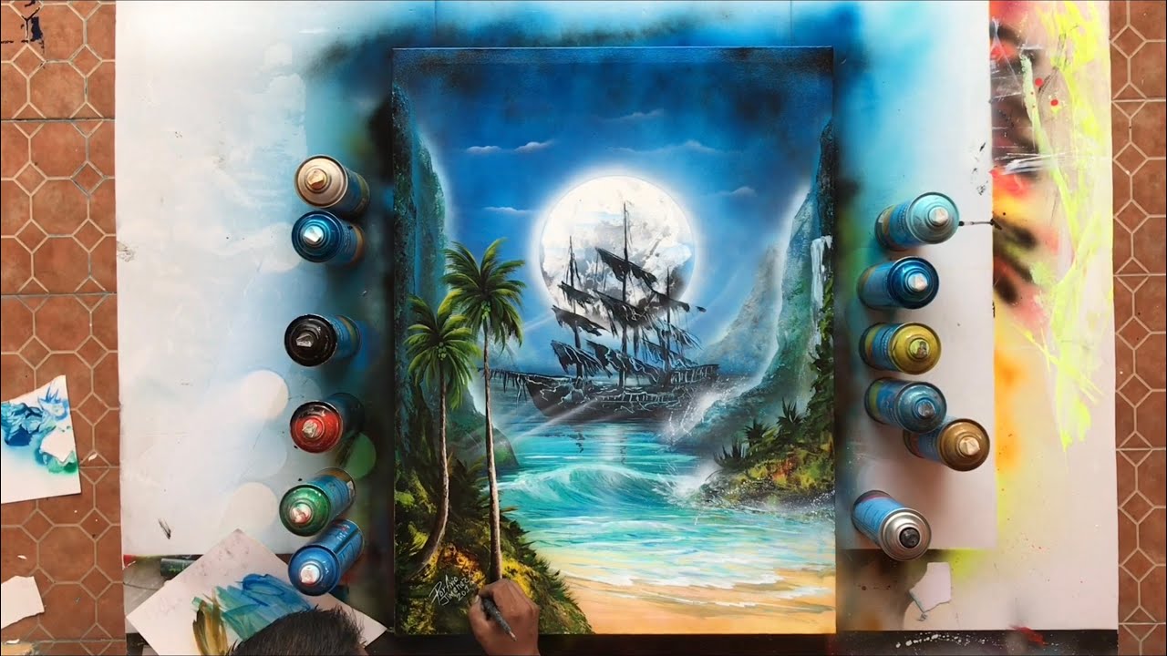 1280x720 Pirate Ship Spray Paint Art On Canvas Painting - Pirate Ship Canvas Painting