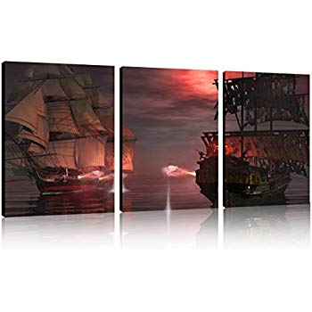 350x350 Qicai 3 Panel Pirate Ship, Huge Canvas Print, Ready - Pirate Ship Canvas Painting
