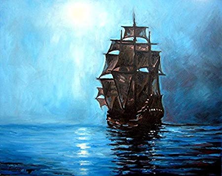 450x357 Hand Painted Pirate Ship Canvas Oil Painting Art Decoration - Pirate Ship Oil Painting