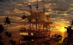300x188 Home Art Wall Decor Artwork Pirates Ship Boat Oil Painting Printed - Pirate Ship Oil Painting
