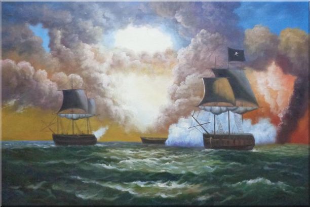 612x408 Pirate Ship Attack Merchant Ships In Sea Oil Painting Boat Classic - Pirate Ship Oil Painting