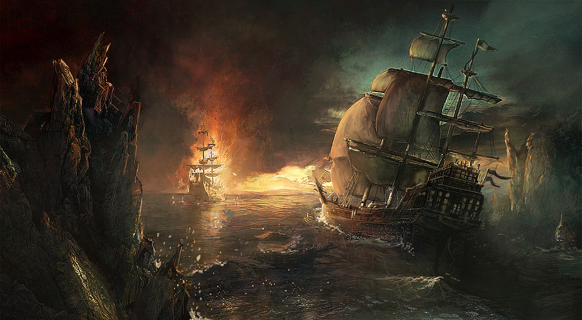 1200x661 Pirate Attack By Pbario - Pirate Ship Oil Painting