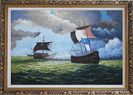 463x330 Framed Oil Painting 24x36 Victorious Pirate Ships - Pirate Ship Oil Painting