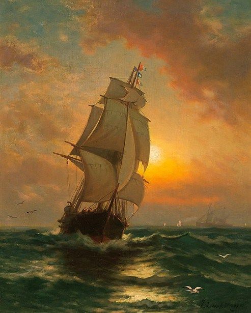 493x615 Edward Moran - Pirate Ship Oil Painting