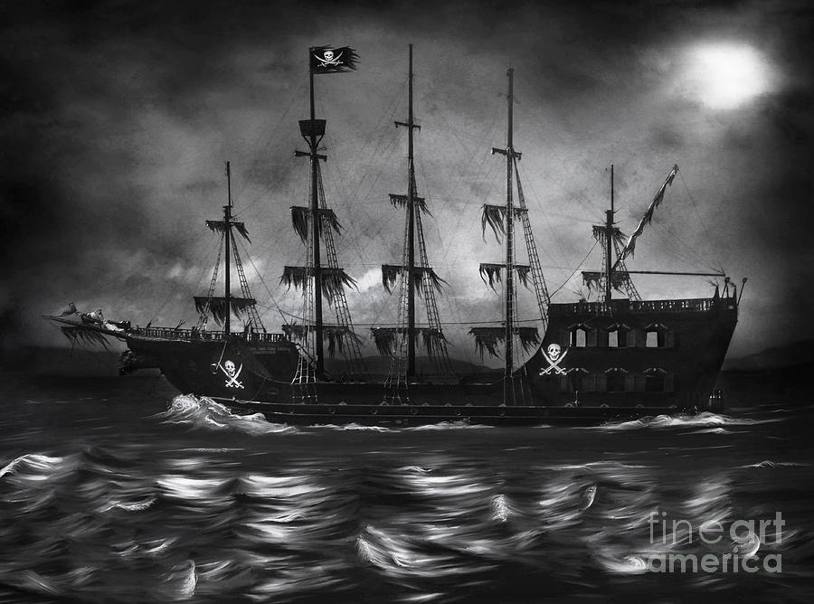 900x668 Haunted Pirate Ship Painting By Lynn Jackson - Pirate Ship Painting