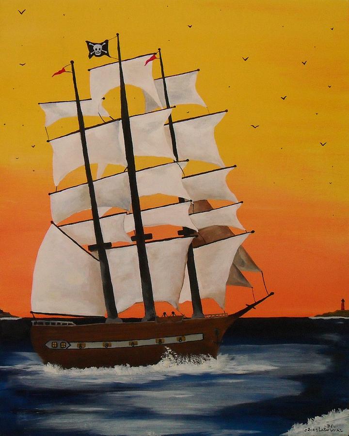 720x900 Pirate Ship At Dawn Painting By Paul F Labarbera - Pirate Ship Painting