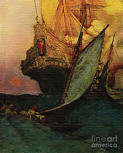 240x300 The Pirate Ship Painting By Safran Fine Art - Pirate Ship Painting