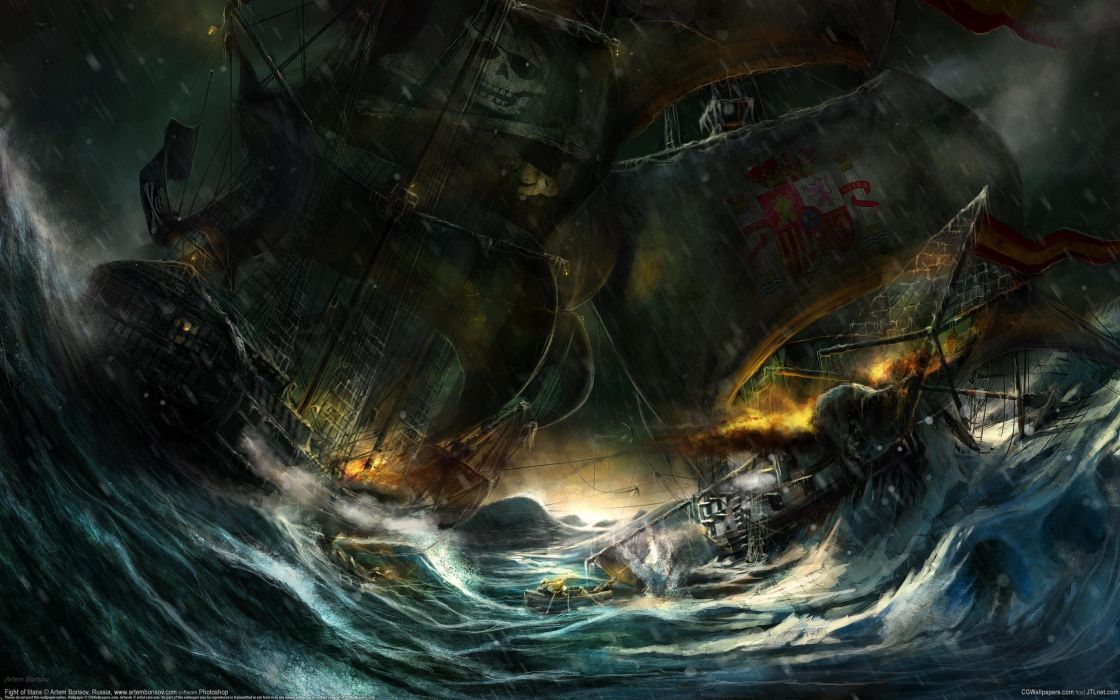 1120x700 Rain Waves Storm Ships Pirates Battles Artwork Wallpaper - Pirate Ship Painting Storm