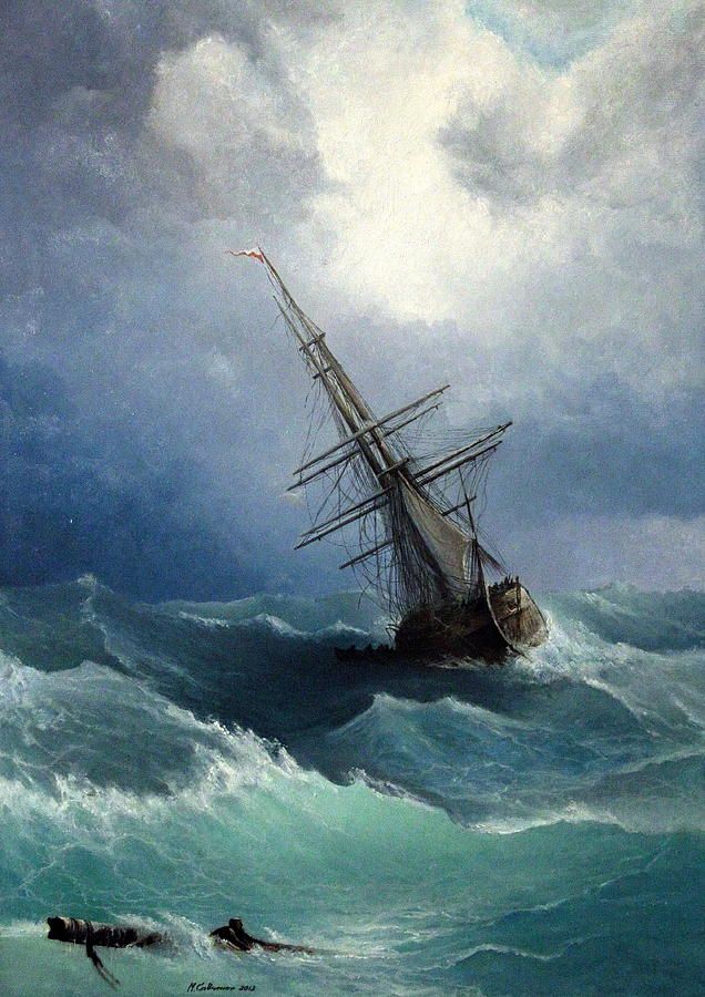 636x900 Seascape Painting - Pirate Ship Painting Storm