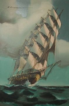 236x364 White Squall Clipper Ship Ann Oil Painting By Montague - Pirate Ship Painting Storm