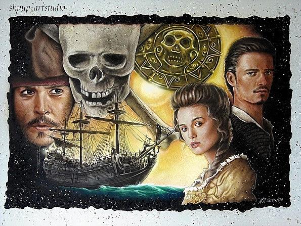 595x447 Pirates Of The Caribbean Painting By Manfred Burgard - Pirates Of The Caribbean Painting