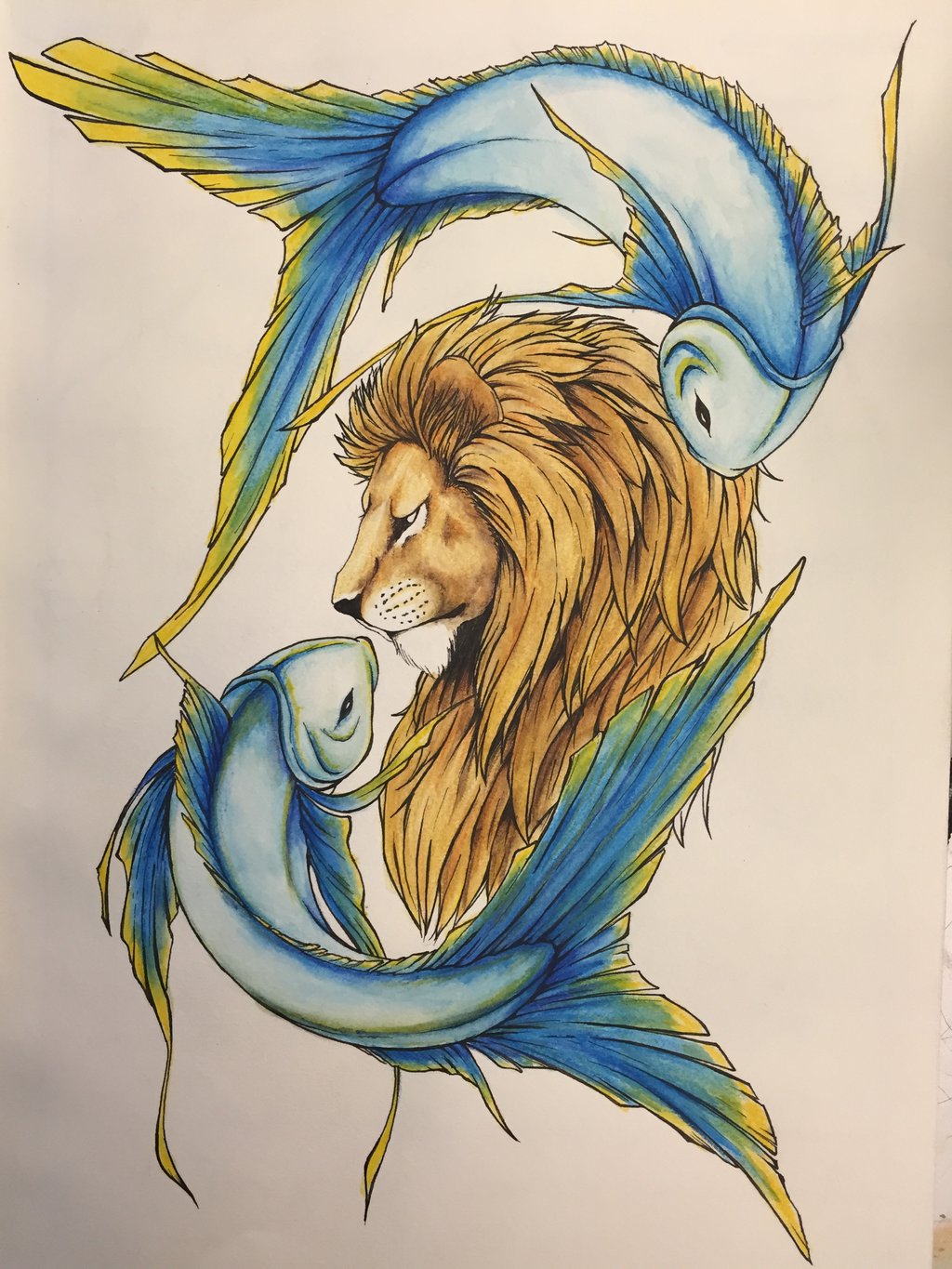 1024x1365 Leo And Pisces By Hodiaa - Pisces Painting.