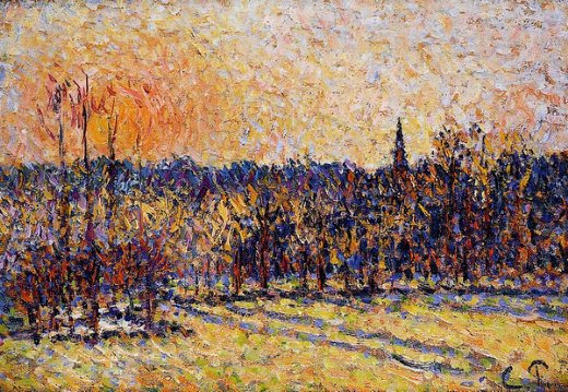 520x359 Camille Pissarro Sunset Bazincourt Steeple Painting - Pissarro Painting