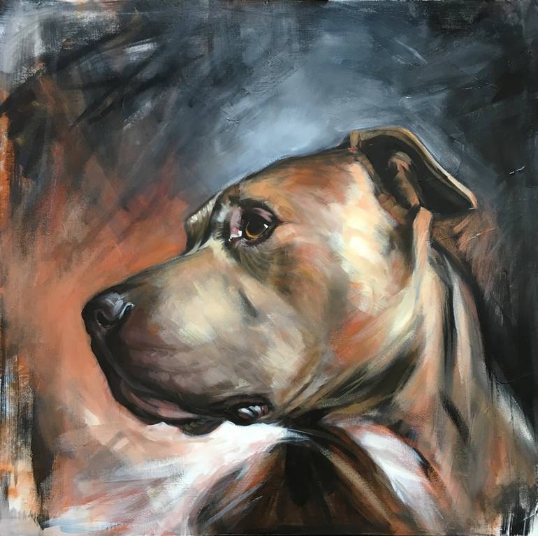 770x767 Saatchi Art Pitbull (Rescue Dog Portrait) Painting By Hoover - Pitbull Painting