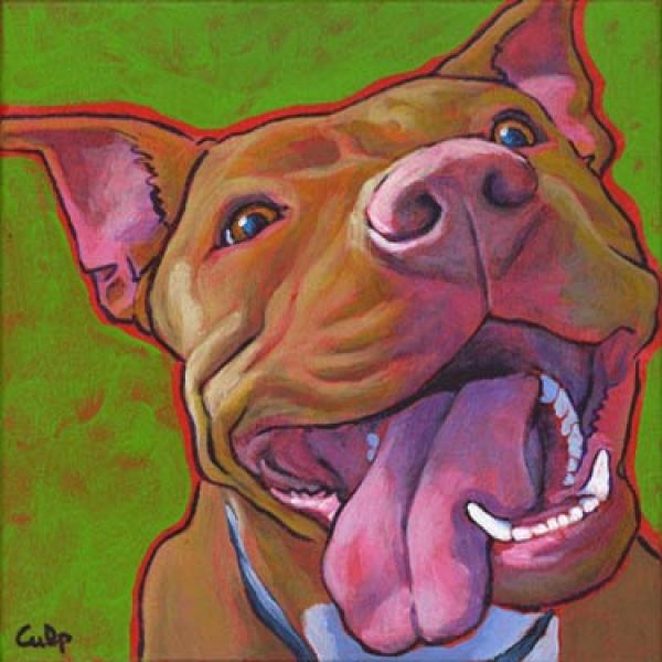 600x600 Smiling Red Nose Lucy Pit Bull Print, Dog Park Publishing - Pitbull Painting