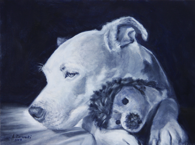 800x595 Pitbull Oil Painting, Custom Dog Portraits - Pitbull Painting
