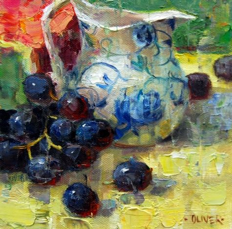 475x468 Grapes And Pitcher Original Art Painting By Julie Ford Oliver - Pitcher Painting