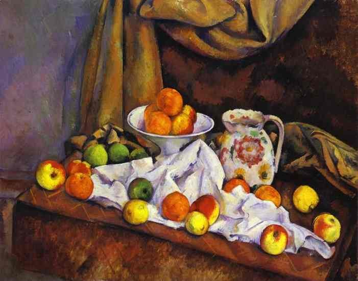 701x551 Paul Cezanne Still Life With Fruit Pitcher And Fruit Vase Painting - Pitcher Painting
