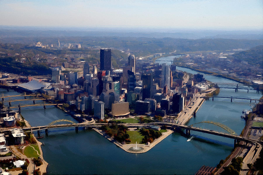 900x599 Pittsburgh Aerial Digital Painting Painting By Pittsburgh Aerials - Pittsburgh Painting