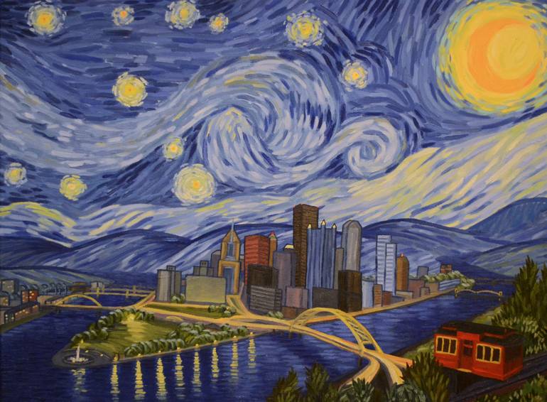 770x566 Saatchi Art Starry Night Over Pittsburgh Painting By Christopher - Pittsburgh Painting