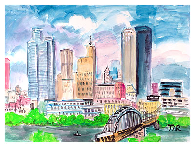 400x303 Pittsburgh Skyline Pennsylvania Pa Mount Washington Skyline Golden - Pittsburgh Skyline Painting