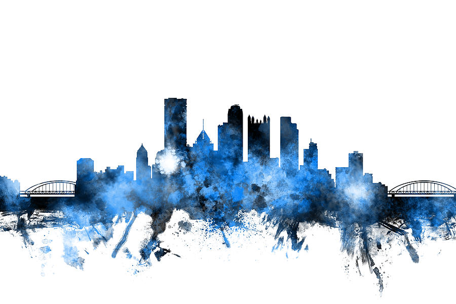 900x600 Pittsburgh Pennsylvania Skyline Digital Art By Michael Tompsett - Pittsburgh Skyline Painting