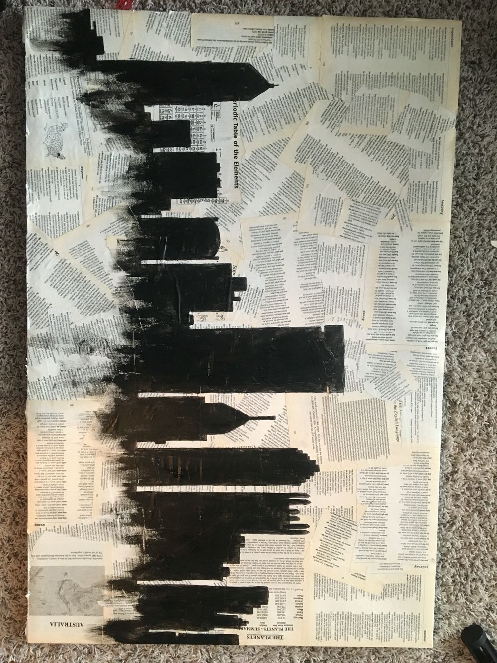 1000x1334 A Useless Canvas, Old Dictionary, And Painting A Portion - Pittsburgh Skyline Painting