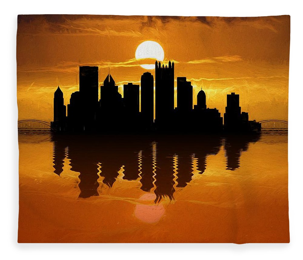 1000x860 Pittsburgh Skyline Sunset Reflection Fleece Blanket For Sale By - Pittsburgh Skyline Painting