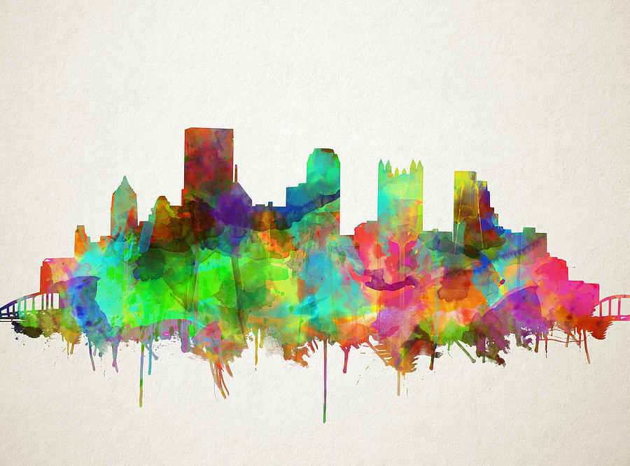 900x666 Pittsburgh Skyline Watercolor 5 Painting By Bekim Art - Pittsburgh Skyline Painting