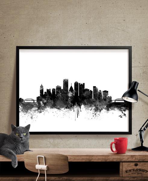 491x600 Pittsburgh Skyline Watercolor Print, Pittsburgh Cityscape Art - Pittsburgh Skyline Painting