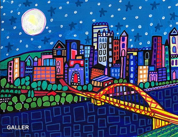 570x440 Pittsburgh Skyline By Heather Galler Original By Heathergallerart - Pittsburgh Skyline Painting