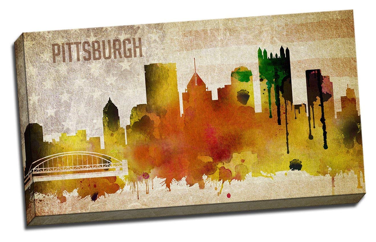 1320x848 20x36 Pittsburgh Watercolor City Skyline Stretched - Pittsburgh Skyline Painting