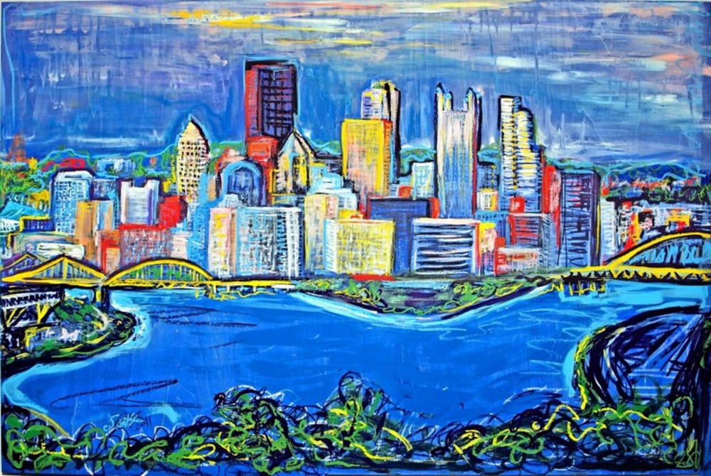 1000x670 Samantha Bennett Artslant - Pittsburgh Skyline Painting