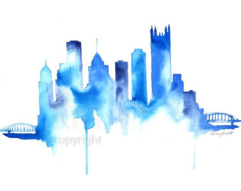 340x270 Watercolor Painting Philadelphia Skyline Print Wall Art - Pittsburgh Skyline Painting