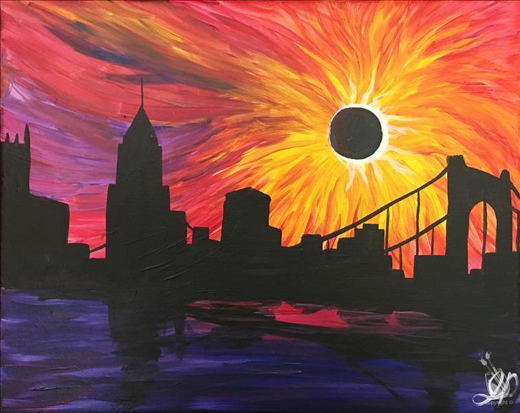 756x600 Eclipse Over Pittsburgh - Pittsburgh Skyline Painting