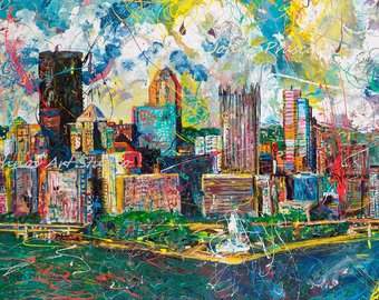 340x270 Enamel Amp Sand Paintings Amp Fine Art By Johnosartstudio On Etsy - Pittsburgh Skyline Painting