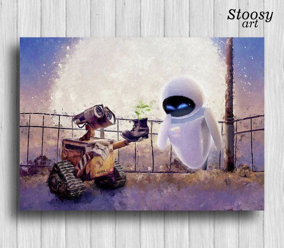570x497 Wall E And Eve Poster Pixar Art Nursery Watercolor Love Painting - Pixar Painting
