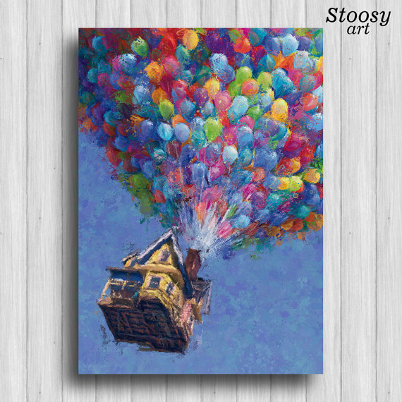 570x570 Up Print Balloon House Up Movie Poster Pixar Up House Wall Art - Pixar Painting