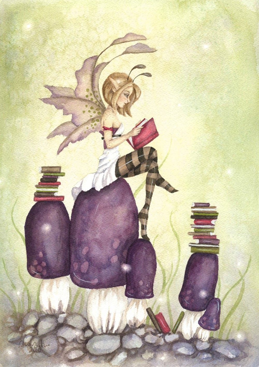 1000x1418 Fantasy Art Original Watercolor Painting - Pixie Painting