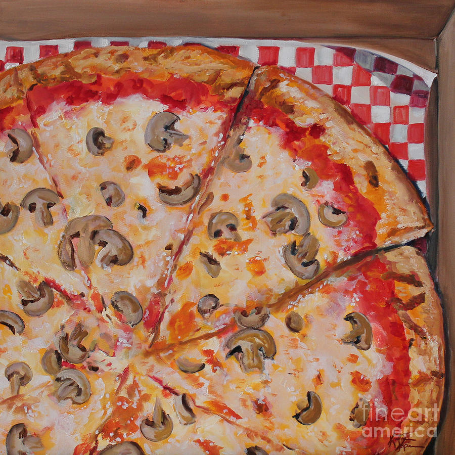 900x900 Mushroom Pizza Painting By Kristine Kainer - Pizza Painting