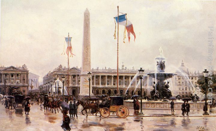 720x439 Ulpiano Checa Y Sanz A View Of The Place De La Concorde Painting - Place De La Concorde Painting