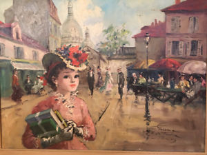 300x225 Francois Gerome (French Impressionist) Painting Place Du Tertre - Place Du Tertre Painting